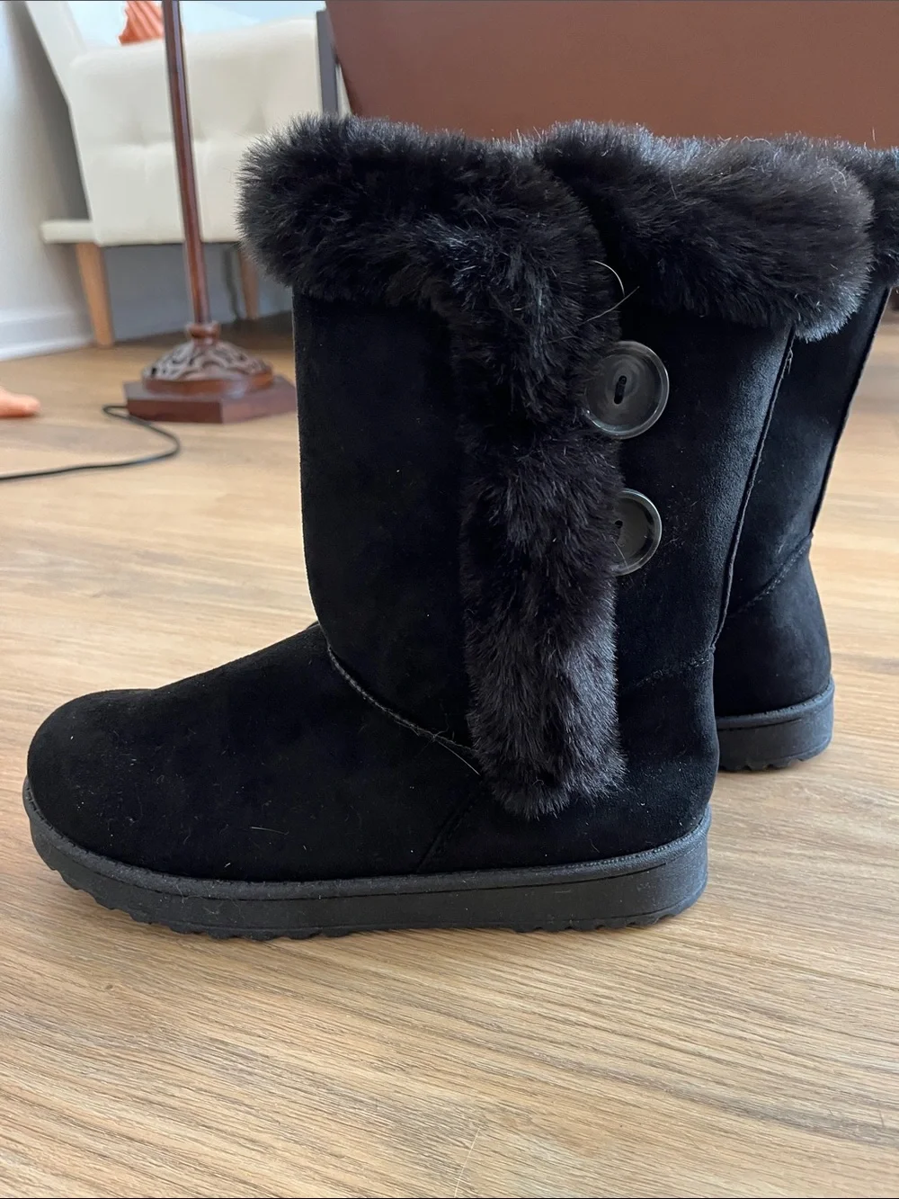 SO Black Faux Fur-Trim Winter Boots